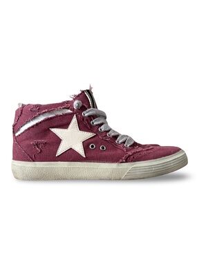 ShuShop Paulina Wine Canvas Distressed Sneakers with Star Accent Women’s 9